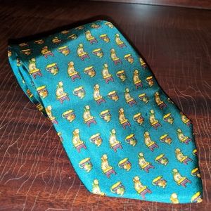 Ferragamo Silk Tie Green with Tiger Pattern
